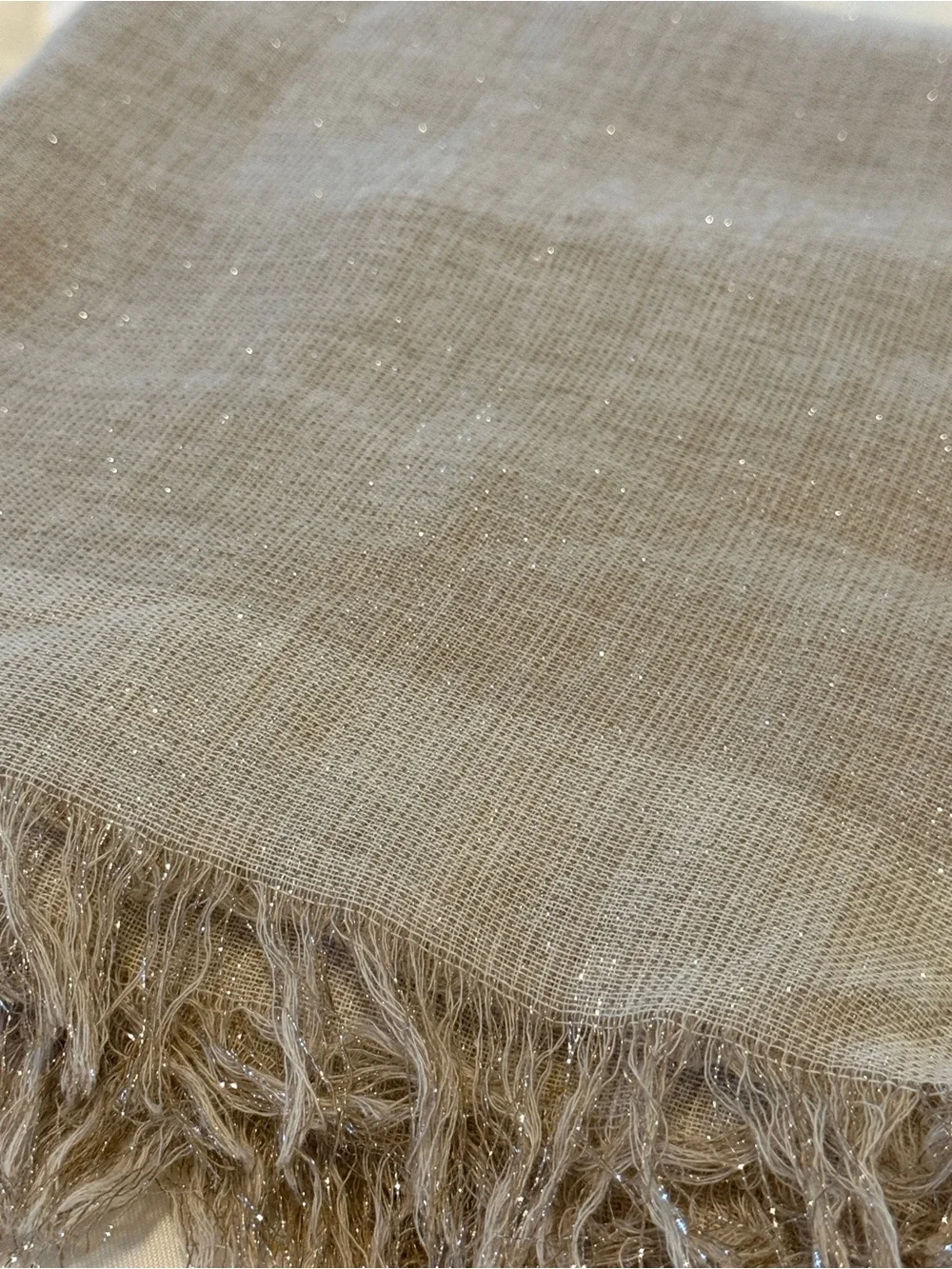 Gold Champagne Metallic Sparkle Oversized Scarf Wrap Fringe 46”